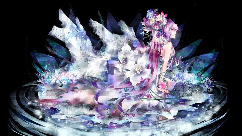 anime girl with flowers and crystals