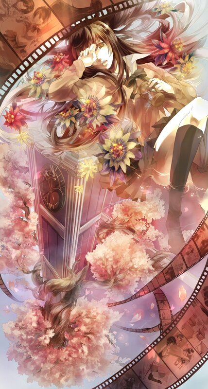 Anime girl with flowers and film strips
