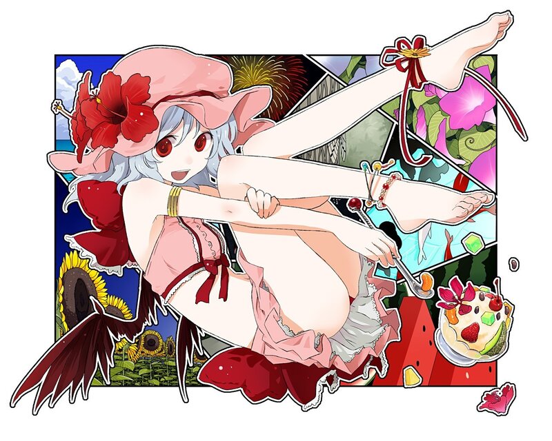 Anime girl with flowers and fruit