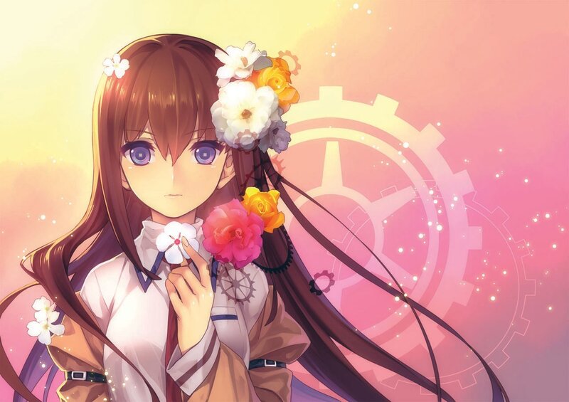 Anime girl with flowers and gears