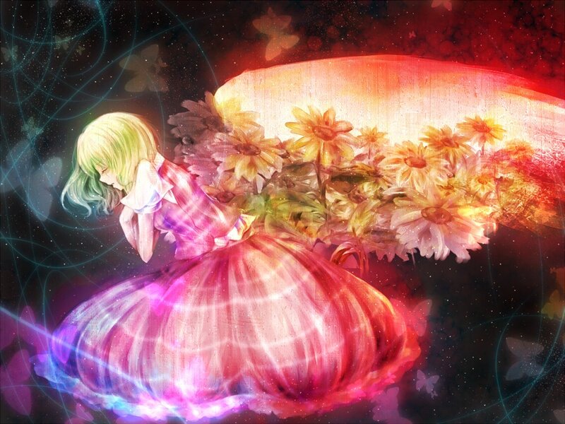 Anime girl with flowers and light