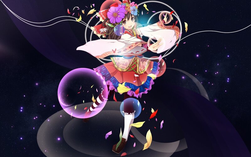 anime girl with flowers and magic