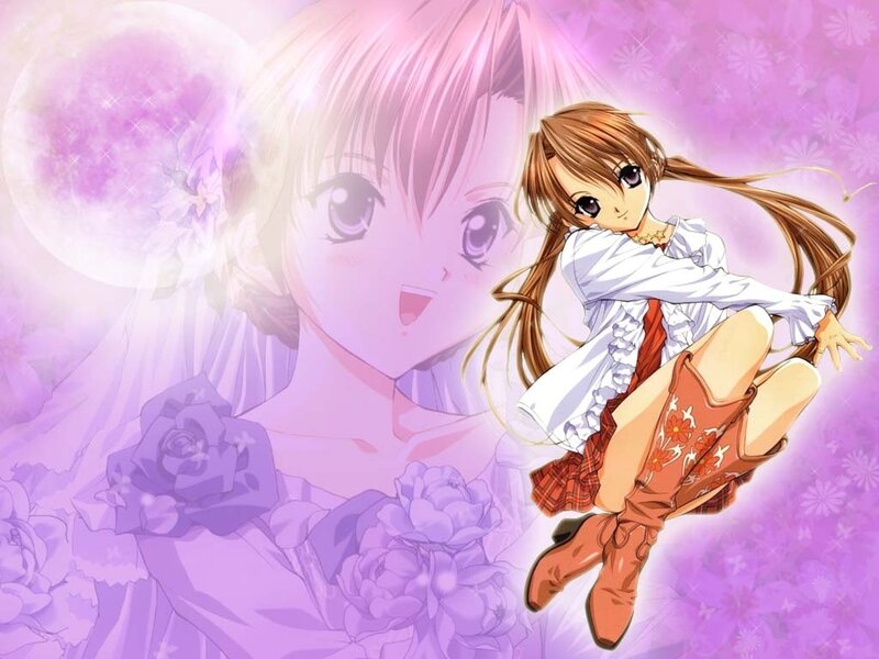 Anime girl with flowers and moon