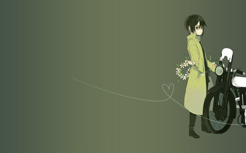 anime girl with flowers and motorcycle