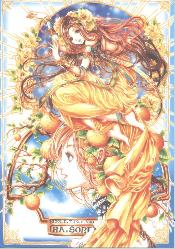 Anime girl with flowers and oranges