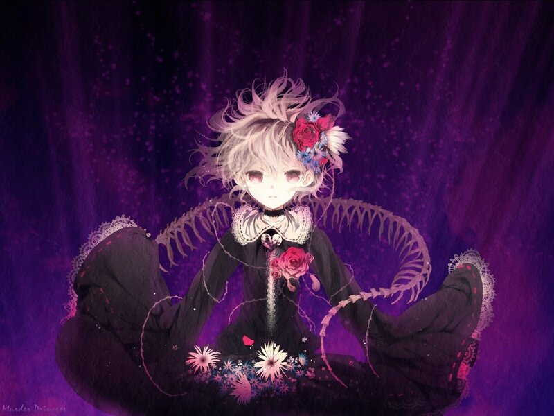 Anime girl with flowers and skeleton wings