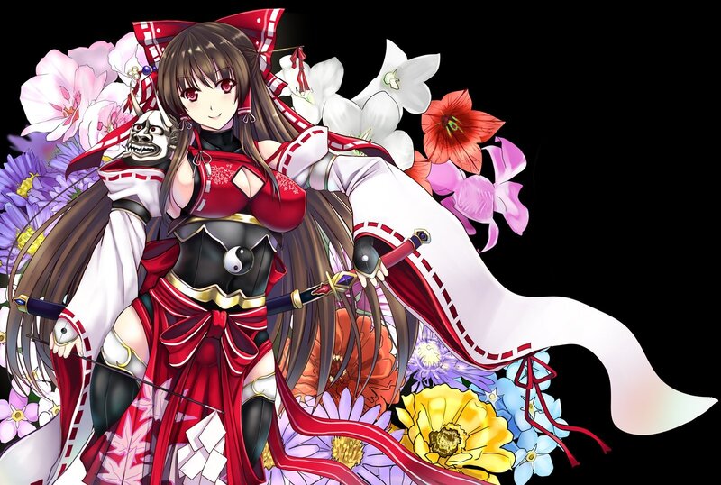 Anime girl with flowers and sword