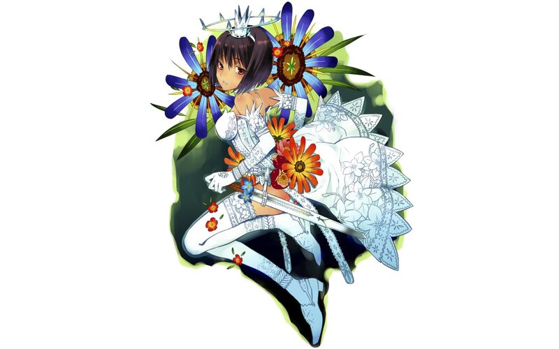 anime girl with flowers and sword
