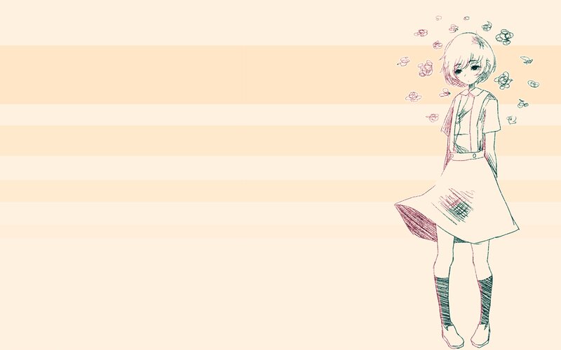 Anime Girl with Flowers — Beige, Calm, Digital Art