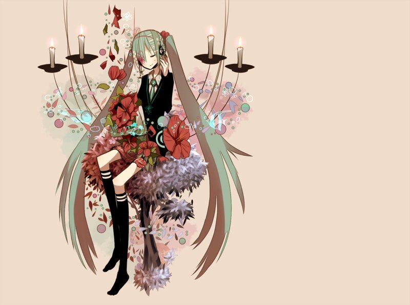 Anime Girl with Flowers — Beige, Dreamy, Digital Art