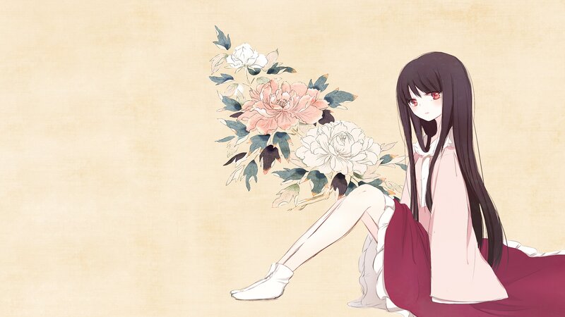 Anime Girl with Flowers — Beige, Serene