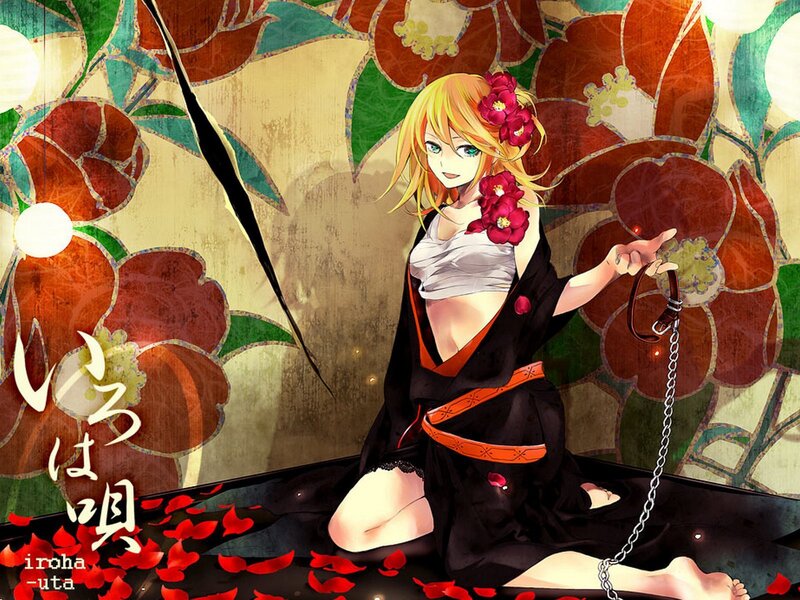 Anime Girl with Flowers — Black, Dramatic, Manga
