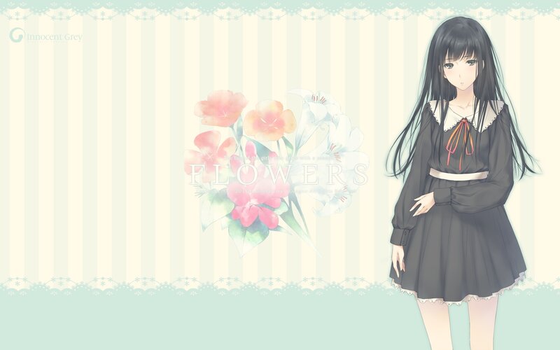Anime Girl with Flowers — Black, Serene, Digital Art