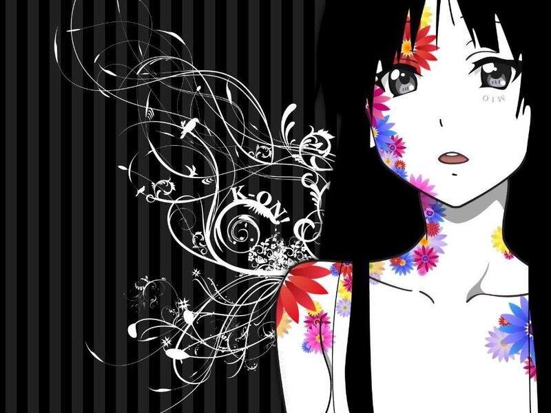Anime Girl with Flowers — Black