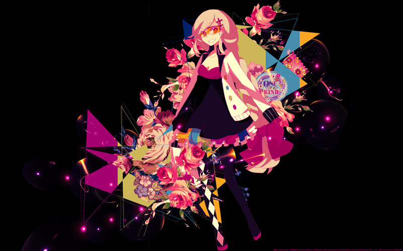 Anime Girl with Flowers — Black, Vibrant