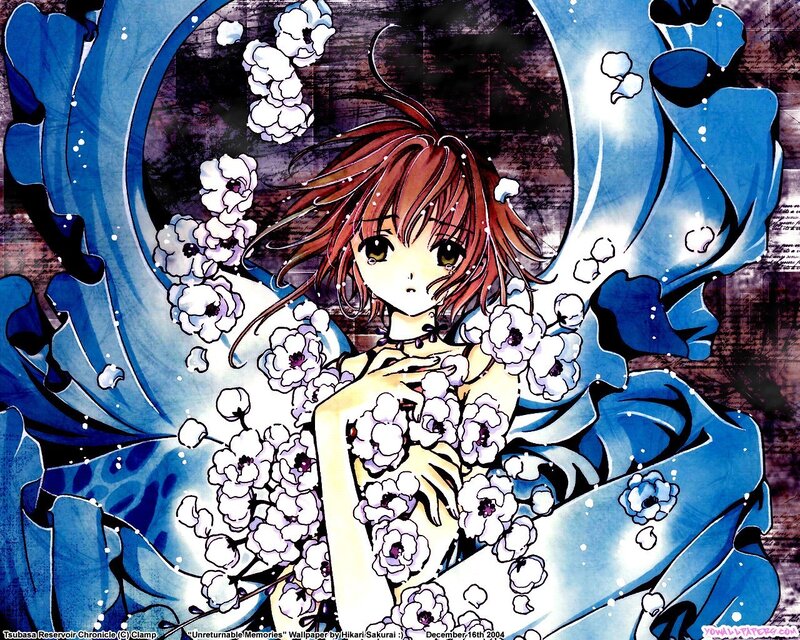 Anime Girl with Flowers — Blue, Dramatic, Manga