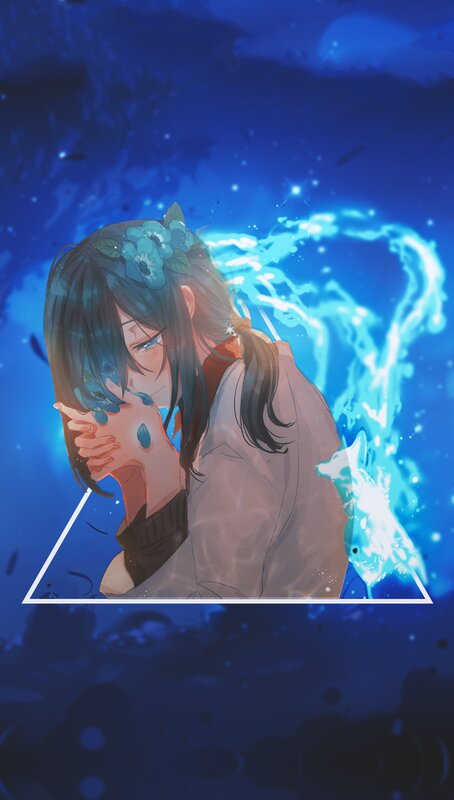 Anime Girl with Flowers — Blue, Dramatic