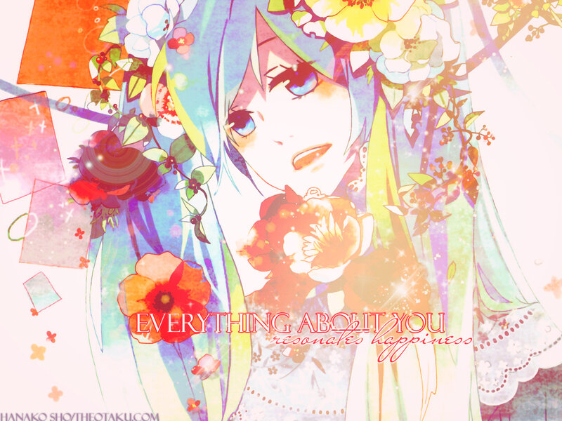 Anime Girl with Flowers — Blue, Dreamy, Digital Art, Text