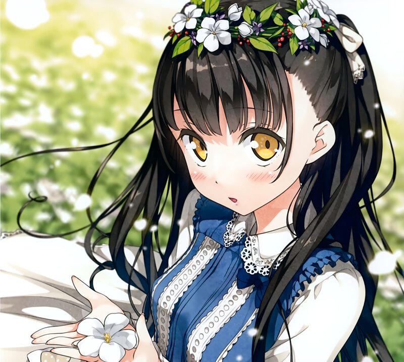 Anime Girl with Flowers — Blue, Serene, Spring, Flower Crown