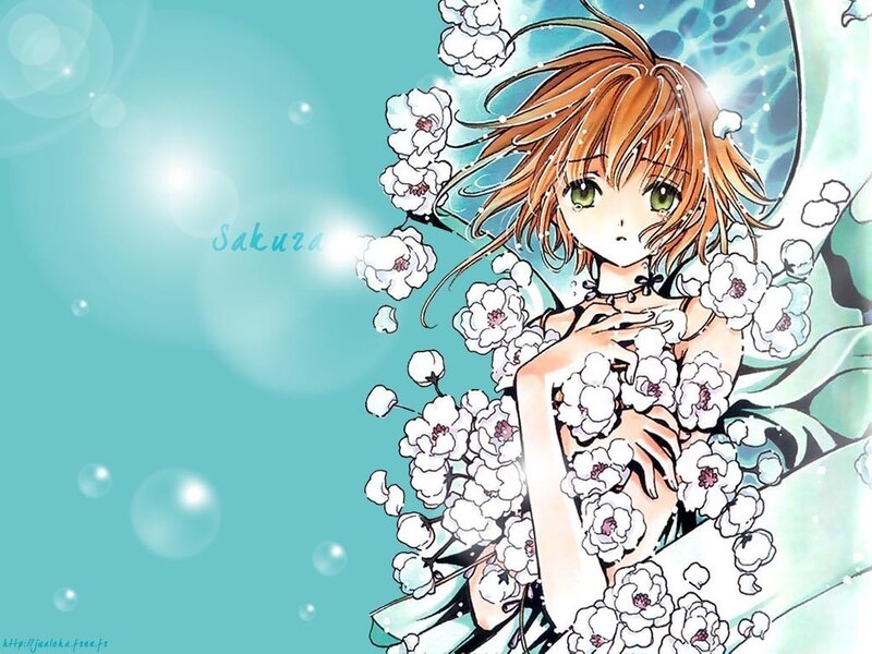 Anime Girl with Flowers — Blue, Serene, Spring