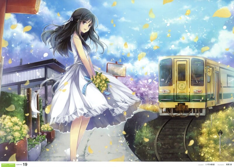 Anime Girl with Flowers — Blue, Serene