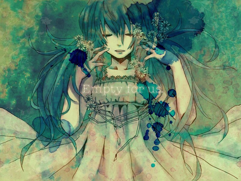 Anime Girl with Flowers — Blue