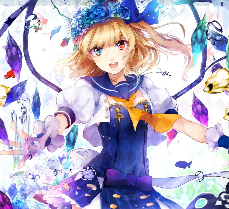 Anime Girl with Flowers — Blue, Whimsical