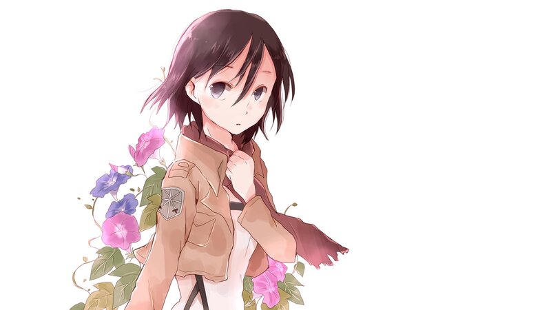 Anime Girl with Flowers — Brown, Calm, Digital Art, Uniform