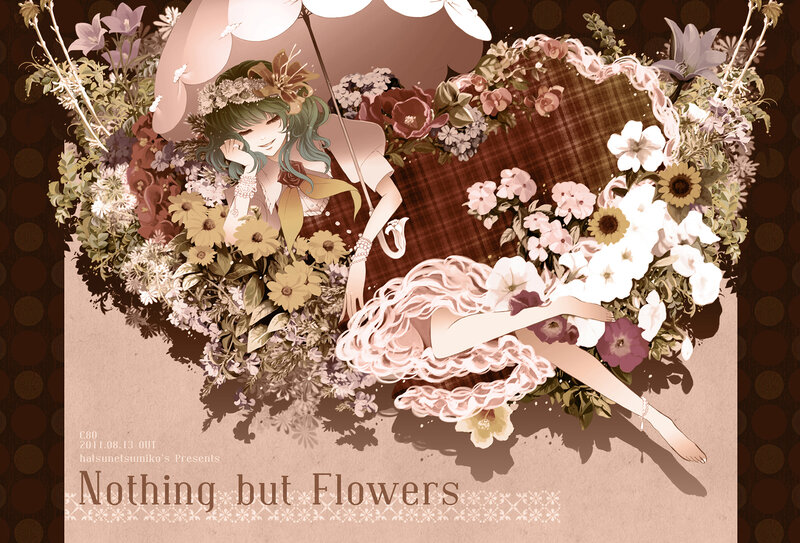 Anime Girl with Flowers — Brown, Serene