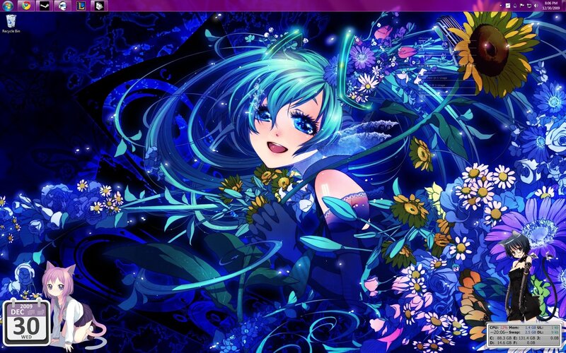 anime girl with flowers desktop