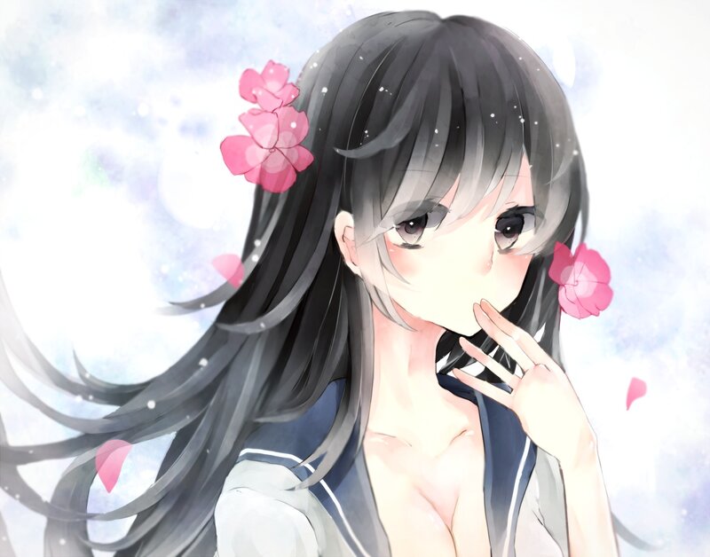 Anime Girl with Flowers — Gray