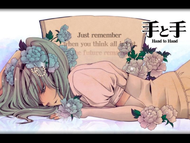 Anime Girl with Flowers — Green, Serene, Manga