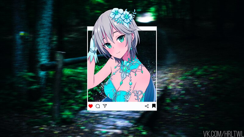 Anime Girl with Flowers — Green, Serene, Night, Forest