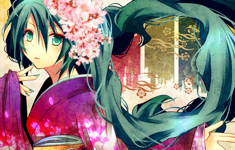 Anime Girl with Flowers — Green, Serene, Spring