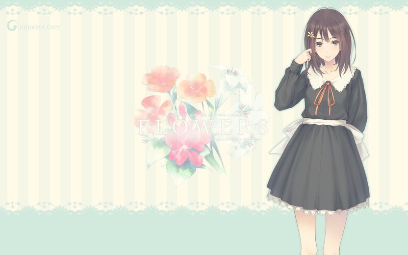 Anime Girl with Flowers — Grey