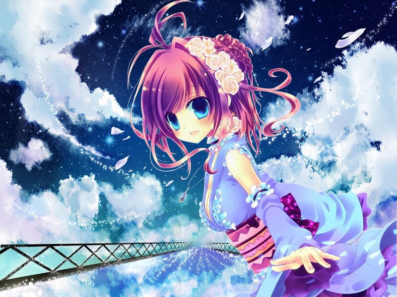 Anime girl with flowers in hair