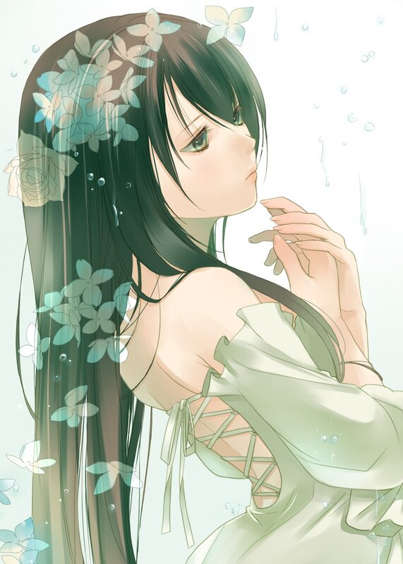 anime girl with flowers in hair
