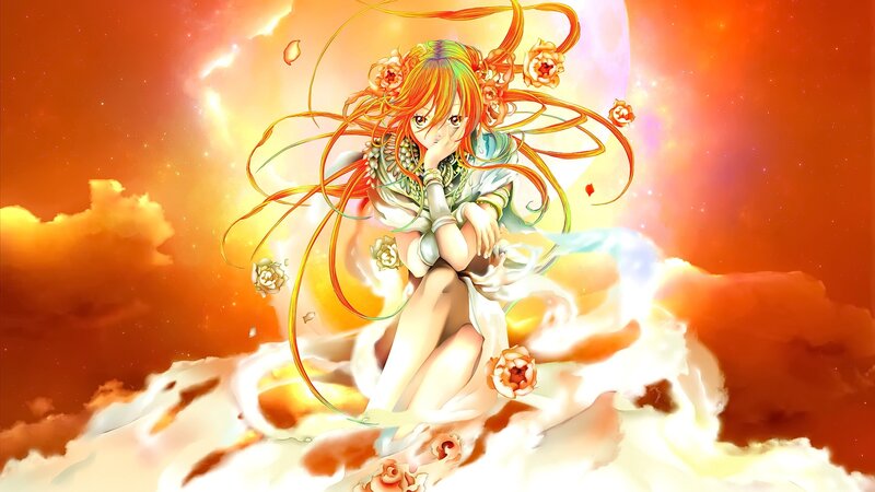 Anime Girl with Flowers — Orange, Dramatic