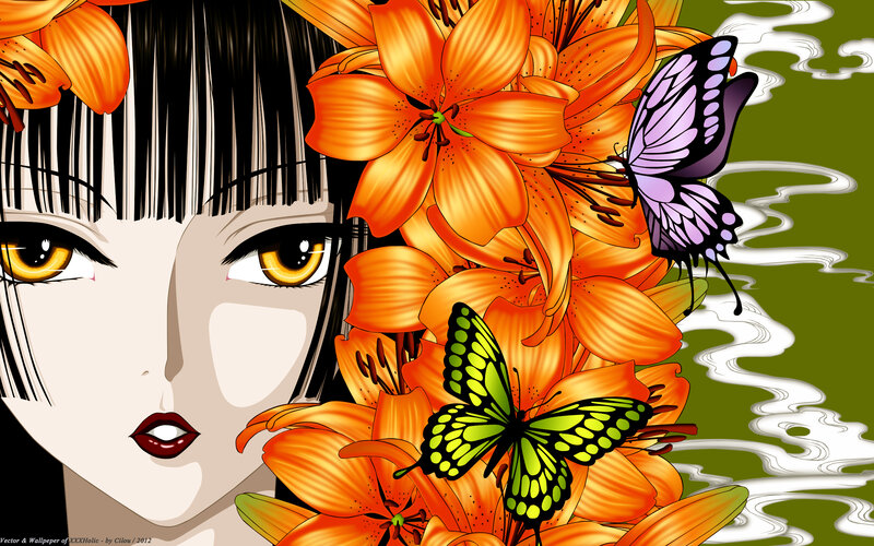 Anime Girl with Flowers — Orange, Serene