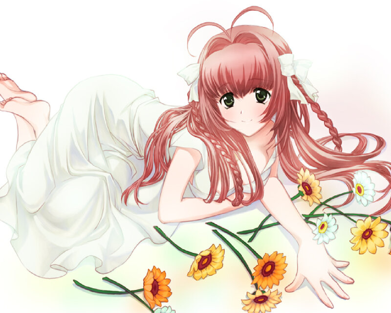 Anime Girl with Flowers — Pink, Calm, Afternoon