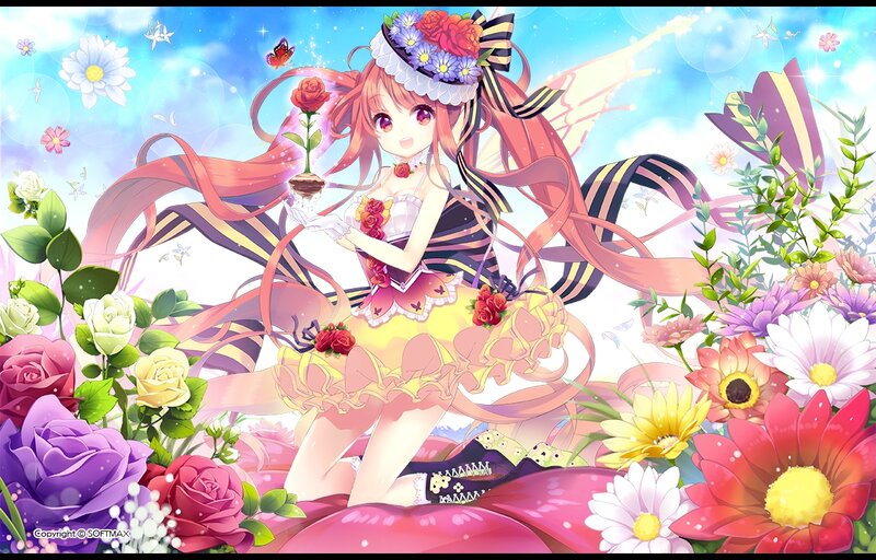 Anime Girl with Flowers — Pink, Cheerful, Spring, Digital Art