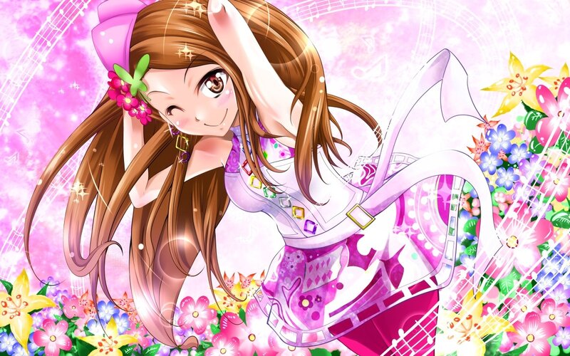 Anime Girl with Flowers — Pink, Cheerful, Vibrant