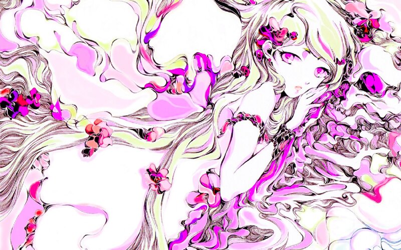 Anime Girl with Flowers — Pink, Dreamy, Manga