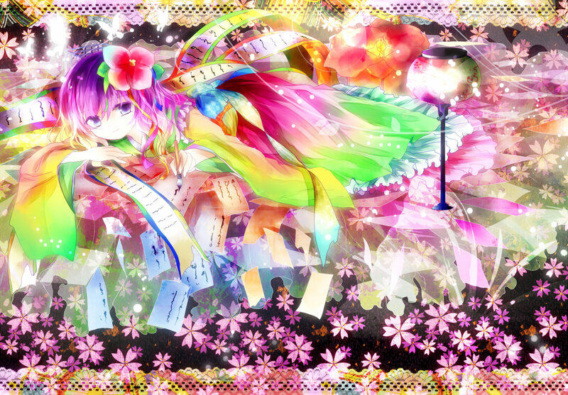 Anime Girl with Flowers — Pink, Dreamy, Spring, Digital Art