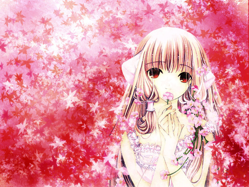 Anime Girl with Flowers — Pink, Dreamy, Spring