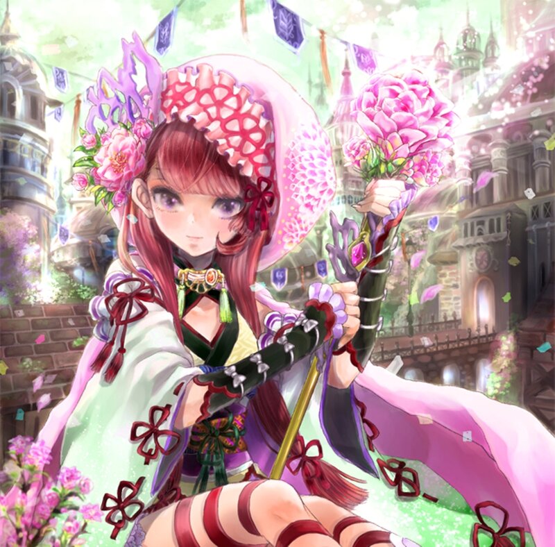 Anime Girl with Flowers — Pink, Festive, Spring