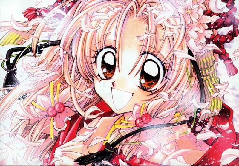 Anime Girl with Flowers — Pink, Joyful