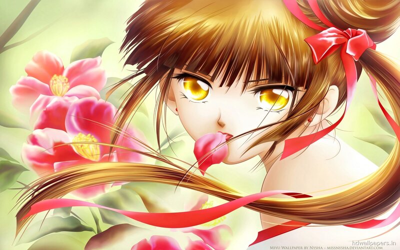 Anime Girl with Flowers — Pink, Serene, Manga