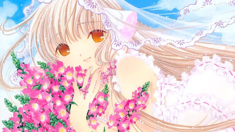 Anime Girl with Flowers — Pink, Serene, Manga, Veil