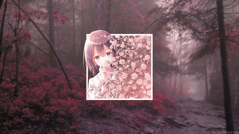 Anime Girl with Flowers — Pink, Serene, Spring, Digital Art, Forest